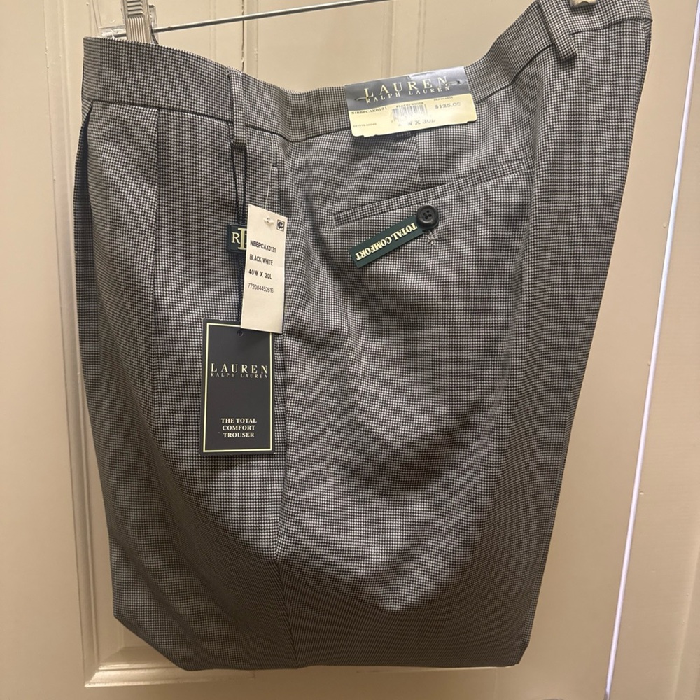 New Ralph Lauren Total Comfort Trouser 40” x 30” houndstooth black white
